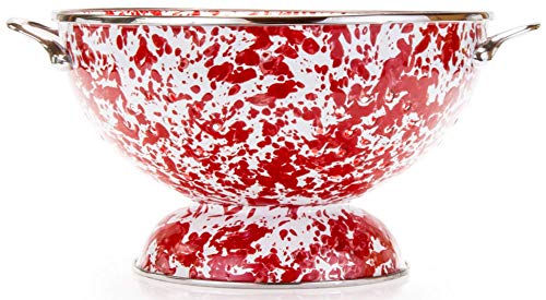 Golden Rabbit Enamelware Large Colander, 5 quart, Red Swirl by Golden Rabbit - Used condition - US$53.42
