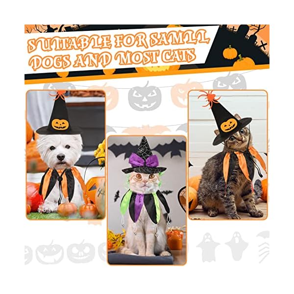 4 pcs halloween cat witch costumes witch cat hats and collars with bells funny wizard costumes cat halloween apparel accessories for small dogs and cats halloween party cosplay decorations supplies - image 5