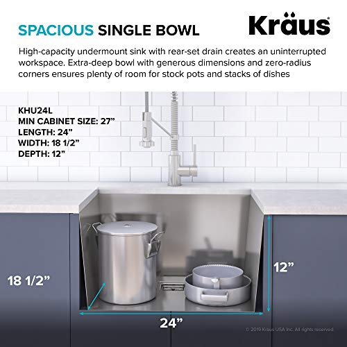 KRAUS Pax 24-inch 18 Gauge Undermount Single Bowl Stainless Steel Laundry and Utility Sink, KHU24L - image 3
