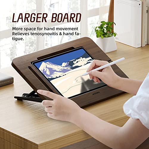 Image of AFOOYO Bamboo iPad Drawing Stand - Portable & Adjustable 5 Angles, Laptop Stand Riser, Book Reading Stand, Fit 9.7 /10.2 /10.5 /10.9 /11 inches(Walnut Varnish)