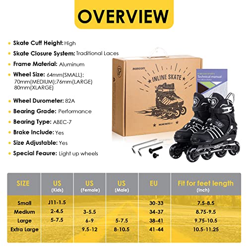 Image of Adjustable Inline Skates with Full Light Up Wheels,Outdoor Illuminating Roller Skates for Kids and Adults, Girls and Boys, Men and Women, Black XL