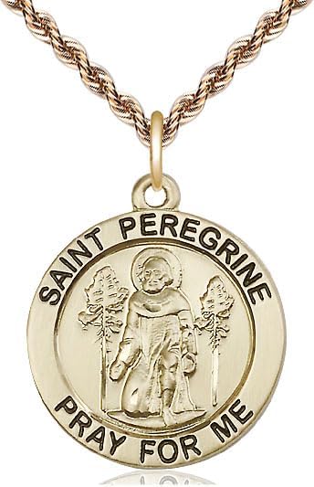 14kt Gold Filled St Peregrine Pendant on a 27 inch Gold Filled French Rope Chain.