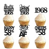 18pcs Black Glitter Dessert Cupcake Pick for Straight Outta 1968 Legend Since 1968 Theme Decor Supplies Men Happy 58th Birthday Party Decoration