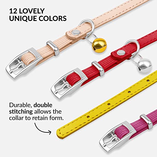 Image of CollarDirect Leather Cat Collar, Animal Collar with Elastic Safety Strap and Bell for Boy, Girl, Kitten (Neck Fit 6 inch-7 inch, Yellow)