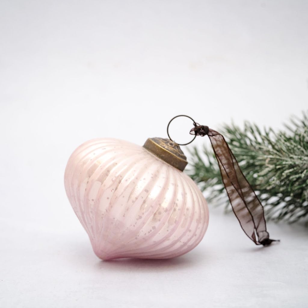 Arthur Cameron – 3" Ribbed Lantern Bauble – Luxury Christmas Baubles, Hand-Blown Glass Baubles & Xmas Decorations for Elegant Christmas Party Displays (Alba)