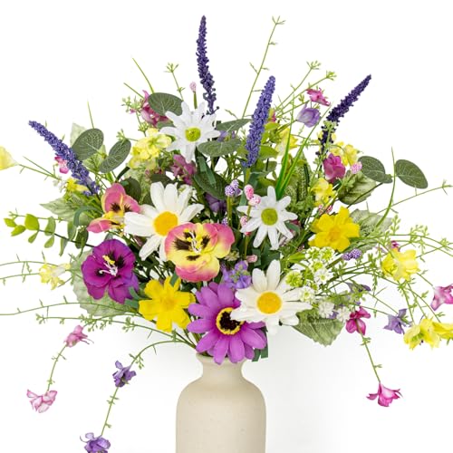 MG MagicGarden Artificial Spring Flowers 4 Pack Spring Flower Stems 17 Inch Floral Picks with Colorful Daisies Butterfly Orchids Lavender for Centerpieces Vases Floral Arrangements Summer Easter