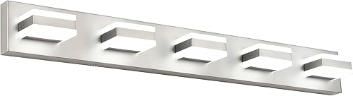 SOLFART Lámpara de tocador de baño de 5 luces de níquel cepillado para tocador de baño sobre espejo, luces LED para baño, níquel