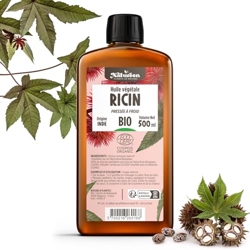 Huile de RICIN Bio 500 ml - Cosmos Organic - Planète au Naturel - 100% Naturelle et Pressée à froid - Peau, cheveux, cils, ongles, barbe