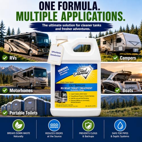 Image of Black Diamond Stoneworks GET SERIOUS RV,Boat,Camper Chemical Toilet Holding Tank Treatment&Deodorizer.Works Faster Than Tablets or Packs in Grey&Black Water. Concentrated with Stress Relief Fragrance