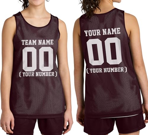 Custom Team Basketball Jersey with Your Custom Name and Number Youth Sports Tee Maroon