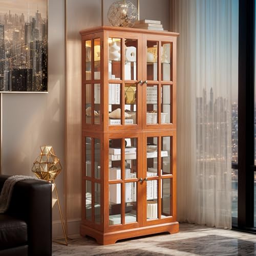 CKEASEAN Glass Display Cabinet, 69" H Curio Cabinet with Adjustable