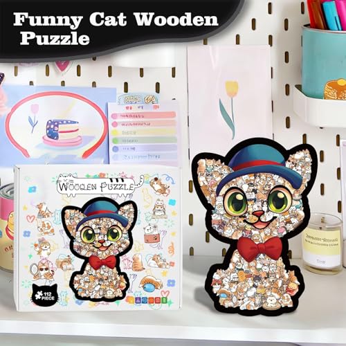 Puzles de gato para adultos y juego de madera colorido en forma de animal para toda la familia 5