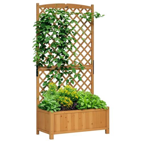 Outsunny Arriate de Jardín con Enrejado Jardinera con Celosía Macetero con Soporte para Trepadora Cultivos Plantas Flores para Exterior Patio Terraza Balcón 90x45x180 cm Natural