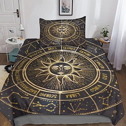 BUKISA Constellation 3D Parures De Lit Zodiac Housse De Couette Confort Microfibre avec Fermeture Éclair avec Taie d'oreiller Convient Aux Garçons Et Aux...