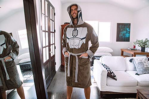 Star Wars: The Mandalorian Bounty Hunter Hooded Bathrobe for Men And Women | Soft Plush Spa Robe for Shower | Lightweight Fleece Housecoat With Belted Tie | One Size Fits Most Adults3
