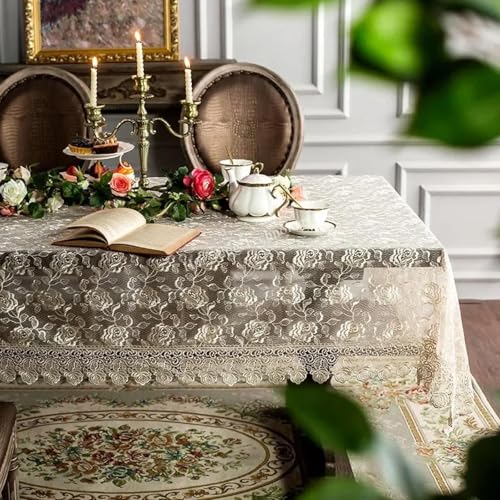 Housse de table à manger dentelle transparente rose anti-poussière