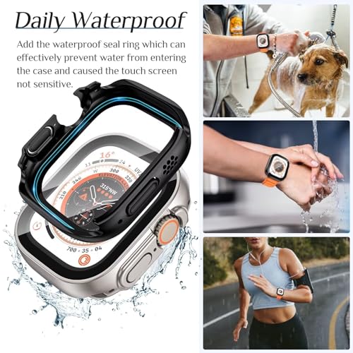 Image of VEMIGON Waterproof Case for Apple Watch Ultra 3 / Ultra 2 / Ultra with Tempered Glass Screen Protector 49mm, Full Coverage Hard PC Bumper Back Frame, Protective Cover for iWatch Ultra- (49mm Black)