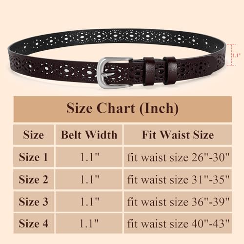 Women's Hollow Genuine Leather Belt for Jeans with Pin Buckle Cowhide2