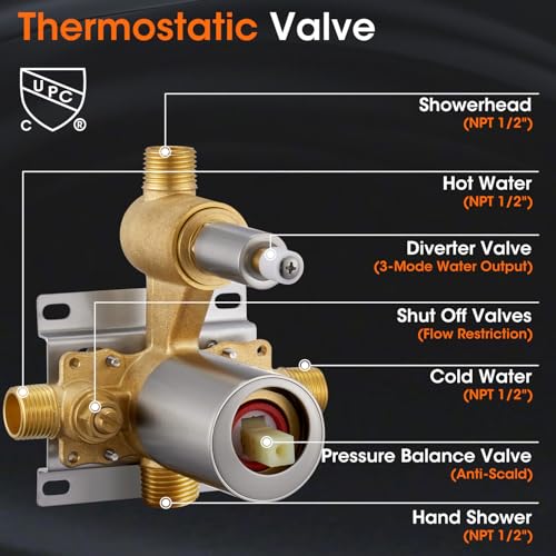 Image of Rainfall Shower System Shower Faucet Set, Luxury, Antique, Brushed Nickel