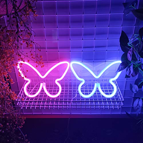 Image of JYWJ Butterfly Neon Sign,USB or 3-AA Battery Powered Neon Light,LED Table Decoration,Bedroom Wall Decoration,Birthday Gift,Wedding Supplies Business Gift(Pink)