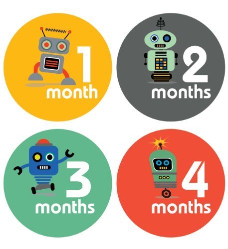 Lucy Darling Shop Monthly Baby Stickers - Baby Boy - Little Robot - Months 1-12