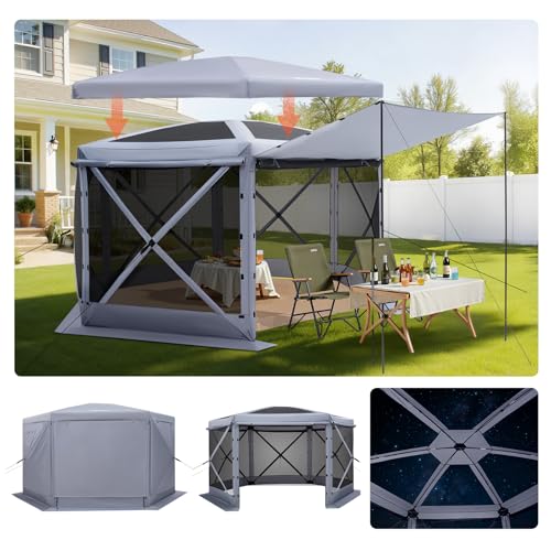 VEVOR Pop up Gazebo Screen Tent, 12 x 12 ft Large 6-Sided...