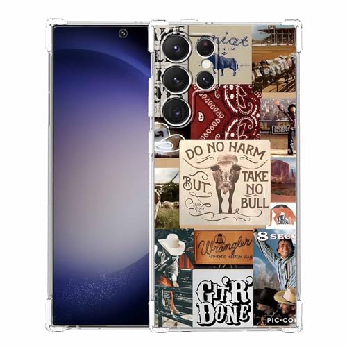 malegaon Western Cow Case for Samsung Galaxy S23 Ultra,Cowboy Cowgirl Cattle Collage Phone Case,Soft TPU Bumper Case for Galaxy S23 Ultra