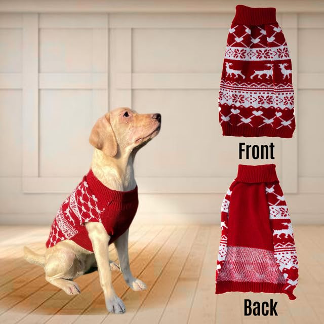 Image of Lulala Dog Christmas Sweater - Pet Winter Knitwear, Classic Warm Reindeer Snowflake Argyle Coat for Kitty Puppy (Maroon-8Inch)