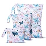 Iridsmole 3 Pack Waterproof Wet Bags, Travel Laundry Bags with Zipper, Lightweight, Multi-functional for Swimming, Cloth Nappies, Beach Traveling