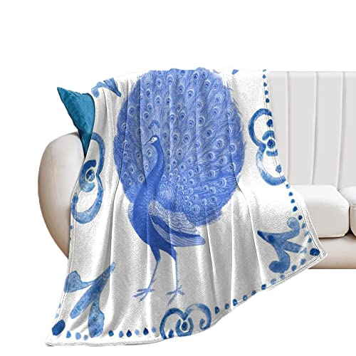 Couverture en flanelle antistatique motif paon chic pour canapé confortable