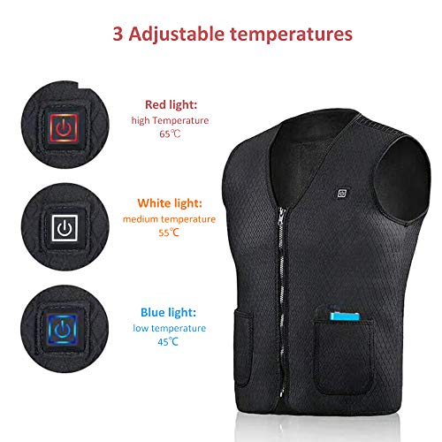 fengny Colete de aquecimento elétrico USB Sem mangas Body Warmer Jacket com 3 temperaturas ajustávei