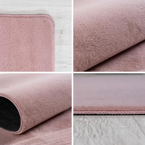 SIMPEX Runder Teppich Rosa 160 cm Kurzflor Teppich Waschbar, rund, weich & rutschfest, modern einfarbiges Design für Wohnzimmer, Küche Schlafzimmer, & Kinderzimmer