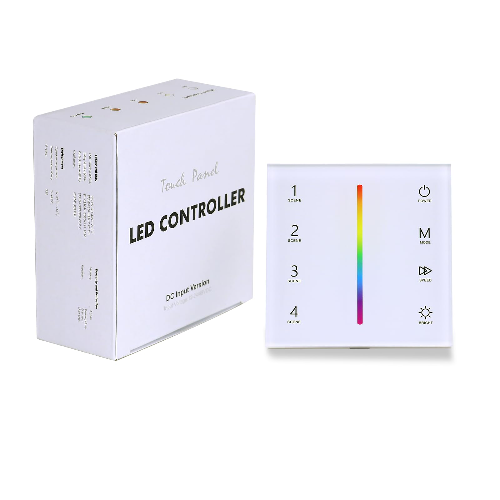 JOYLIT RGB LED Wall Controller, 12-24V DC 3CH x 4A/CH RF Remote Control 2.4GHz for COB SMD RGB LED Strip Color Changing and Brightness Adjustment