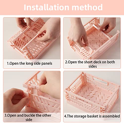 Aiuuee 6 Stücke Klappbox Stabil, 4 Stk Große Aufbewahrungskorb Faltbar (20,6x15x8,5CM) & 2 Stk Mini Klappkiste Plastik, Stapelbar Klappkorb Kunststoff Aufbewahrungskiste für Regal Büro Schlafzimmer
