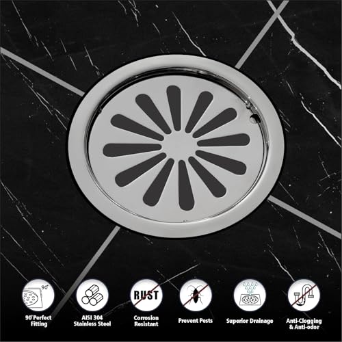 Image of Stainless Steel Cockroach Trap 5 INCH Round Floor Drain with Hole for Bathroom | Waste Water Drainer in Luxurious Bathroom Gratings Hair Catcher (125mm - Silver)