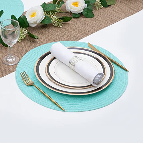 Image of SHACOS Round Placemats Set of 4 Washable 15 inch Round Table Mats Cotton Polyester Woven Braided Place Mats for Dining Table Wedding Party Decor (Aqua, 4)