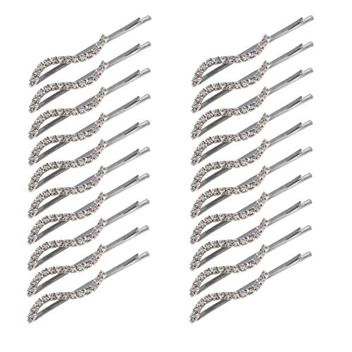 Madholly 20pcs Rhinestone Bobby Pin- Clear Crystal Diamond Bobby Pins Hair Pins for Lady Women Girls Teen Wedding Bridal (Silvery- S Shape)