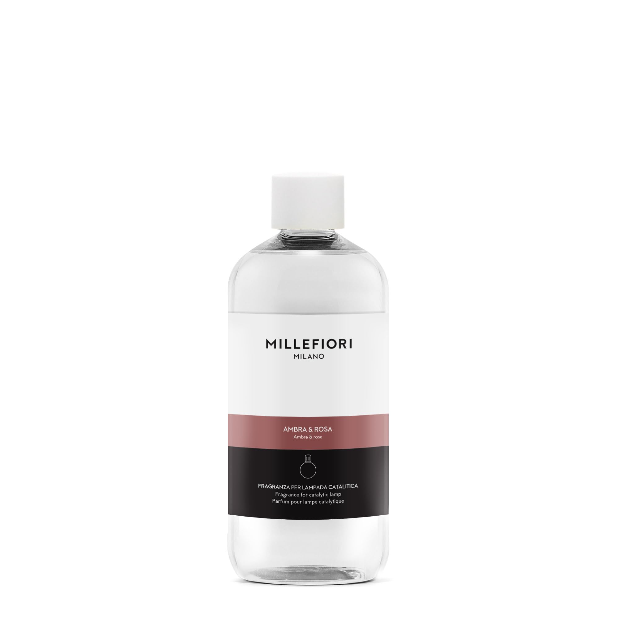 Millefiori Milano – Ricarica per Lampada Catalitica 500 ml, Ambra & Rosa – Fragranza Elegante e Avvolgente per Profumazione Ambiente