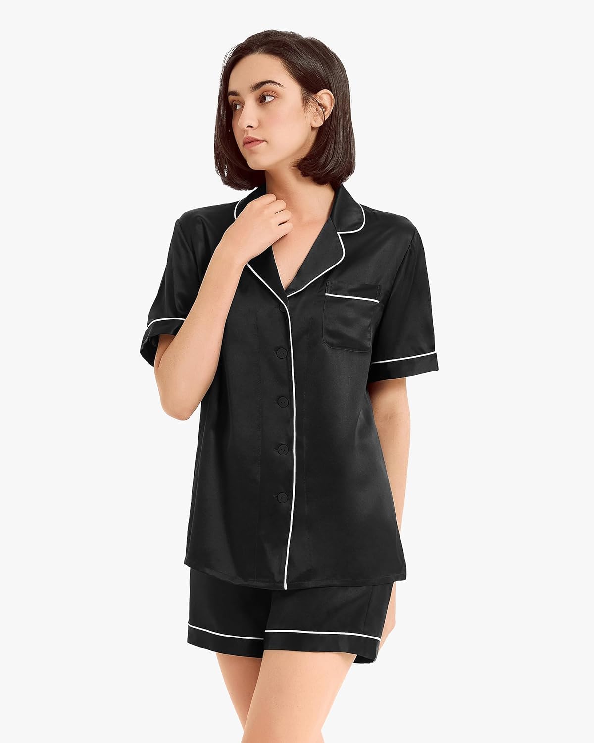 Completo Pigiama Estivo da Donna in 2 Pezzi - Pigiama A Maniche Corte, Fresco E Morbido con Bordino, Ideale per Dormire E Rilassarsi. Navy Blue X-Small