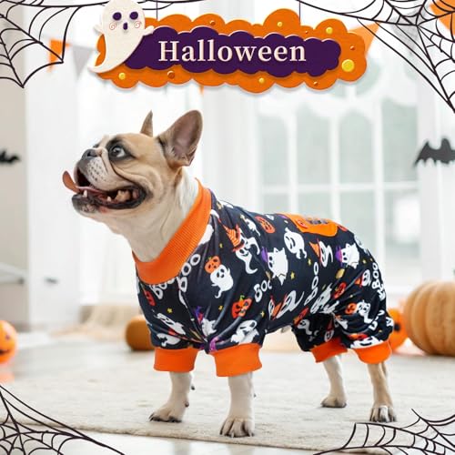 Image of BEAUTYZOO Halloween Dog Pajamas, Soft Fleece Puppy Sweater for XX-Large Dog | Velvet Jumpsuit for Girl Boy Puppies, Breathable Pet Pjs, Warm Jammies Onesies in Cold Weather, Ghost, Black XXL