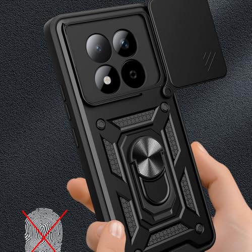 Image of Heavy Duty Back Case Cover for Redmi Note 15 5G, Shockproof Redmi Note 15 Back Cover, Ring Case with Kickstand and Camera Protection Shutter - Black