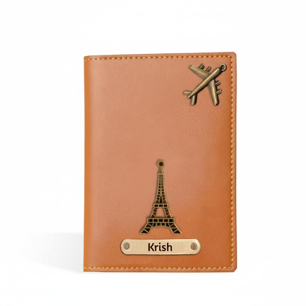 the unique gift studio Personalised Name & Charm Leather Passport Cover Holder for Men & Women Tan - Customised Passport Holder for Gift-picture-23