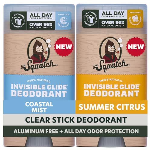 Dr. Squatch Invisible Glide Natural Men’s Deodorant – Smooth Glide, No Stains – Aluminum Free...