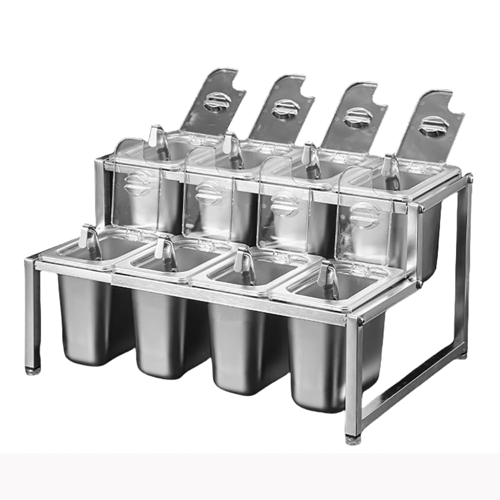 Especiero Expandible De Acero Inoxidable, Recipiente para Condimentos De 2 Niveles con Tapa Transparente, Bandeja Extraíble Y Especiero Abatible.,B