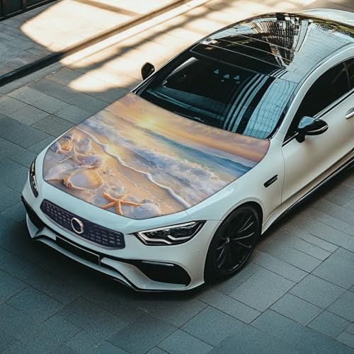 Image of Starfish Car Hood Cover Polyester Elastic Fabrics Washable Suitable for Large SUV and Pickup Trucks 39x59in