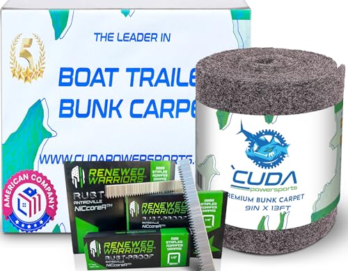 Cuda Boat Bunk Carpet 9 Inch Wide x 13ft - 30oz -RUSTPROOF Staples Inside-Premium Carpet for Boat Trailers Bunk Boards Parts Accessories Gray Grey Charcoal Lift Runners Covers Marine Grade Waterproof