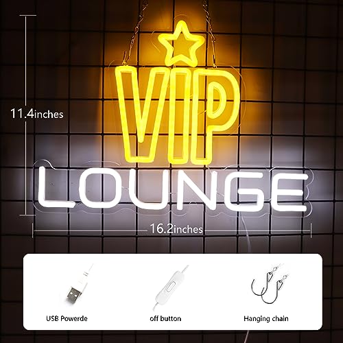 Image of VIP Lounge Neon Signs for Wall Decor Neon Lights for Bedroom Led Business Signs Suitable for Night Club Bar Hotels Nail Salon Massage 5V Power Adapter, 16.2 * 11.4 Inch(Yellow+White)