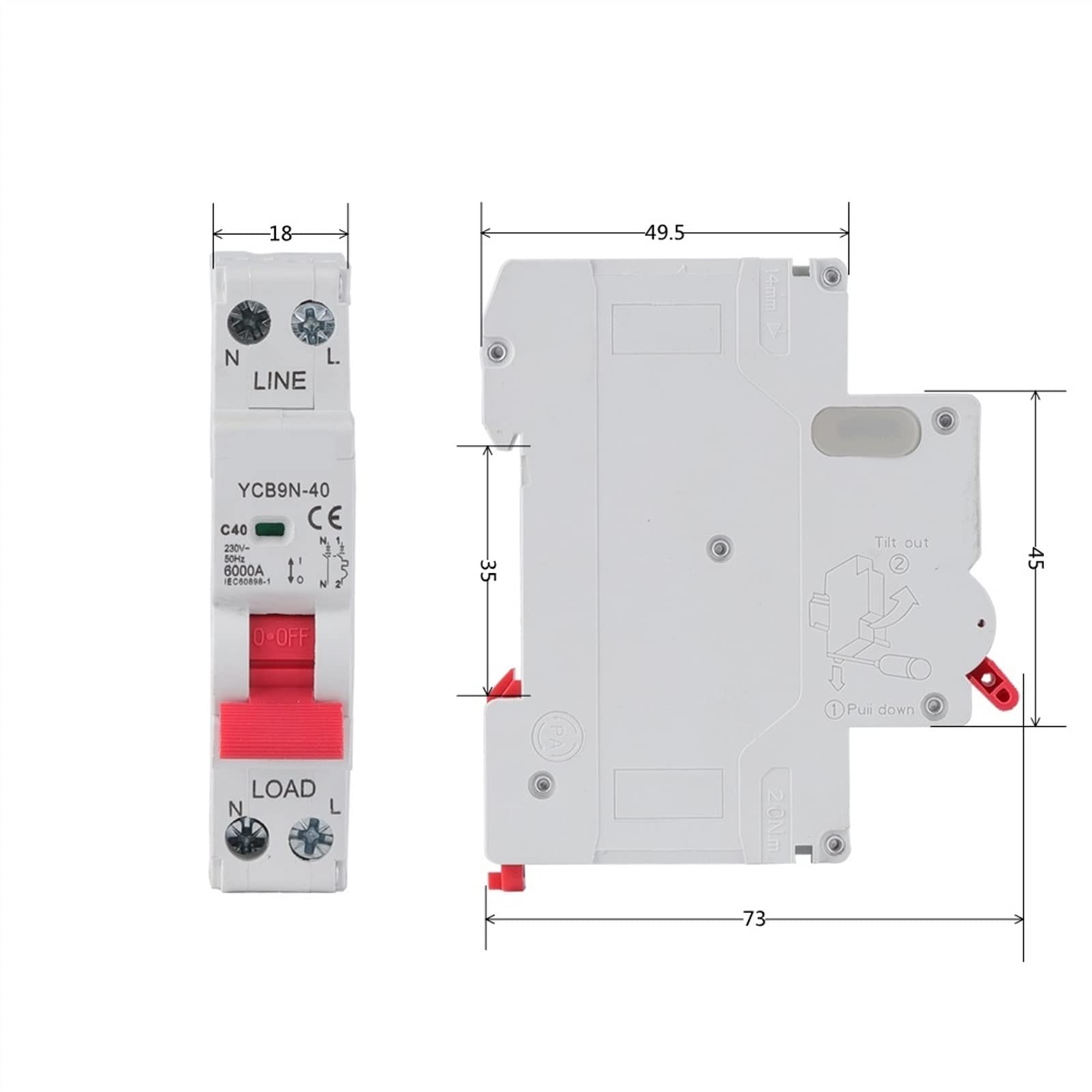 YCB9N-40 Interruttore magnetotermico DPN 6000A 230V 50Hz MCB 6A/10A/16A/20A/25A/32A/40A 1 Pz(10a)