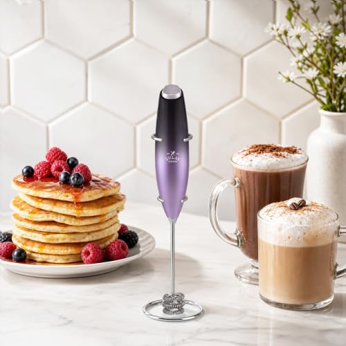 Image of Zulay Kitchen Powerful Milk Frother Wand With Duracell Batteries - Ultra Fast Handheld Drink Mixer - Electric Whisk Foam Maker for Coffee, Lattes, Cappuccino & Matcha - Triple Whisk - Nebula