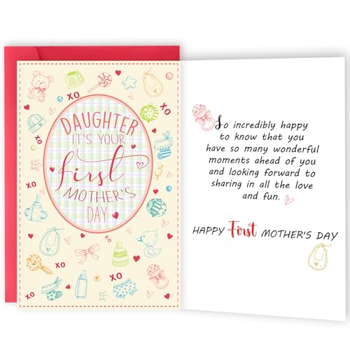 Amorista Happy First Mother's Day Gifts for Daughter, Cute 1st Mothers Day Card for New Mom, Sweet Daughter Mother's Day Card Ideas